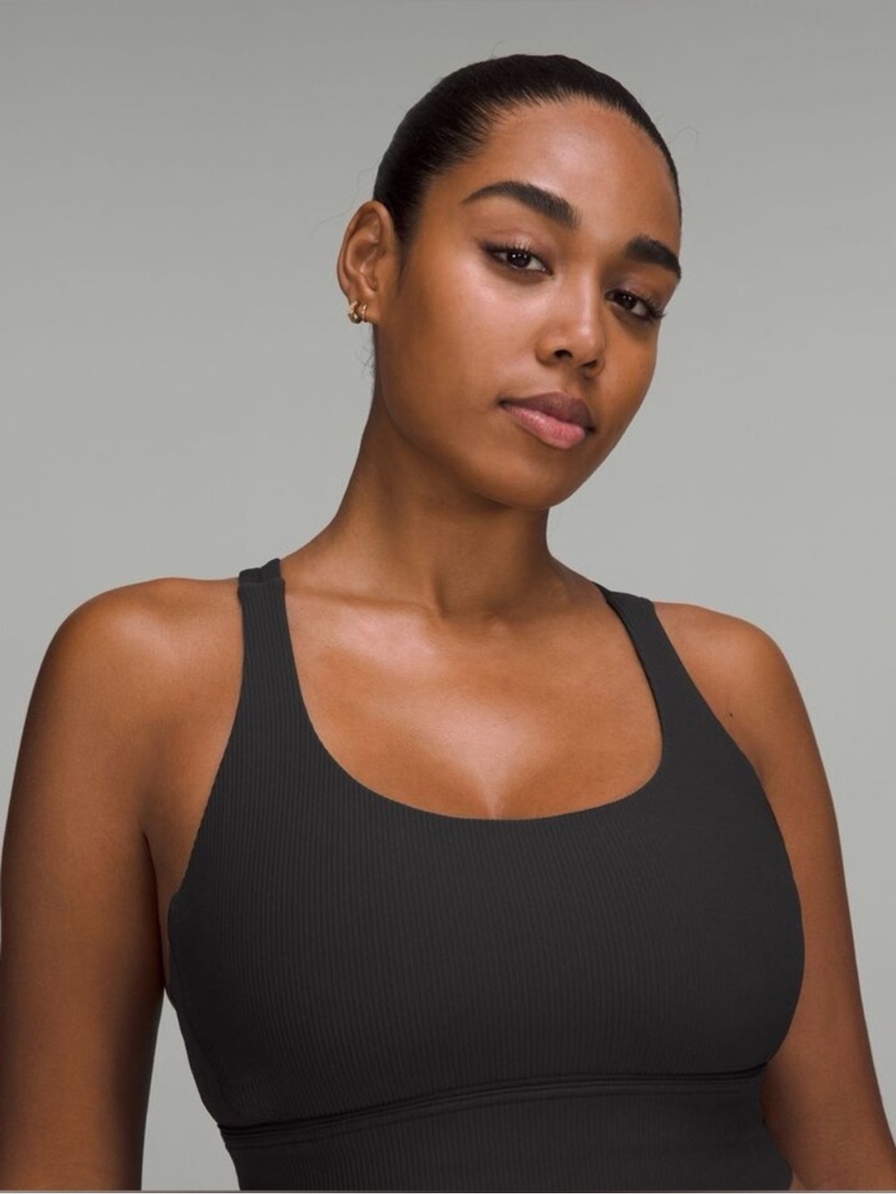 Lululemon Black Ribbed Strappy Longline Sports Bra- size 10